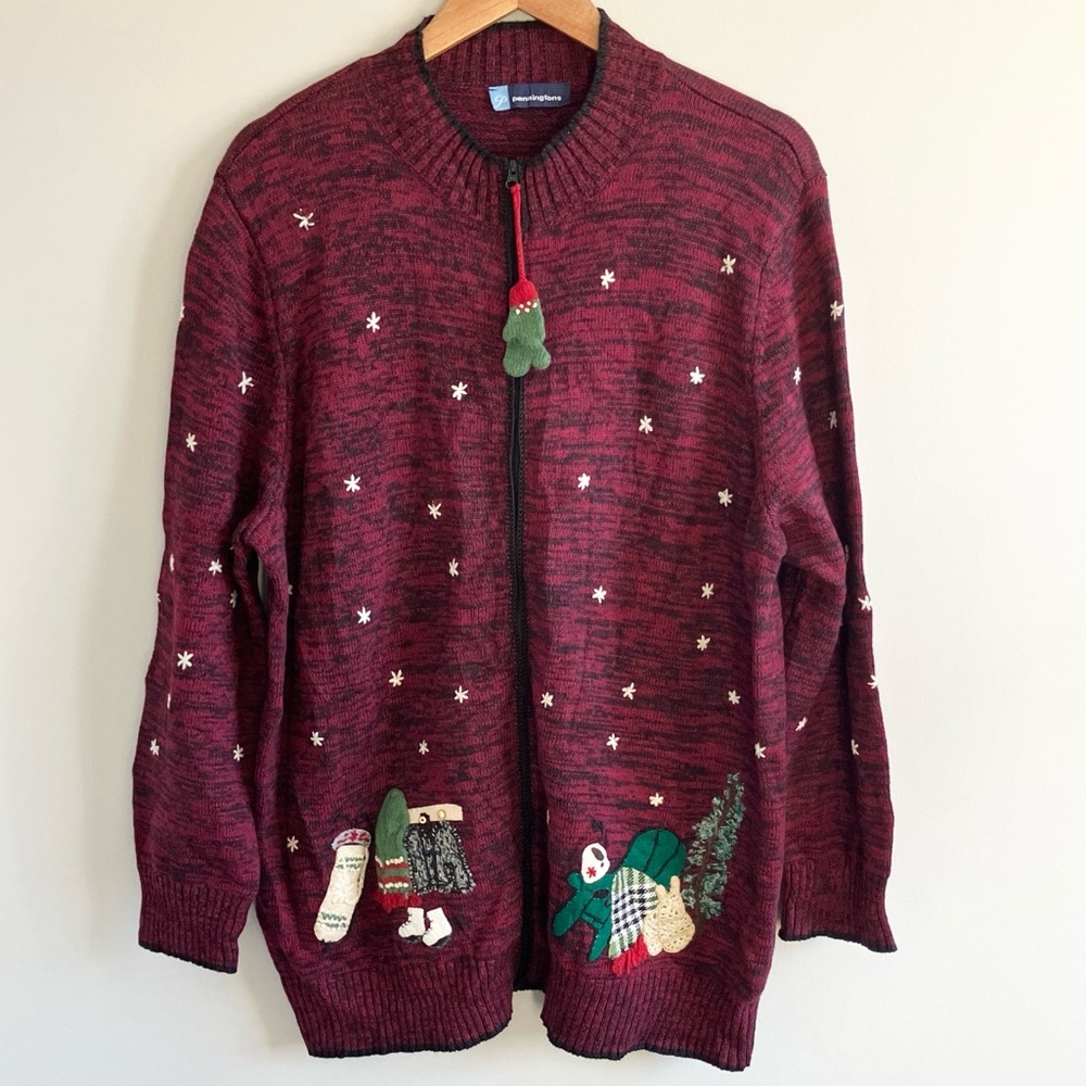 Penningtons zip up cardigan 2X 100% cotton novelty boho cottage coastal grandma